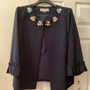 Womens 14W Tahari Navy Blazer with Flower Embellishment- NEW